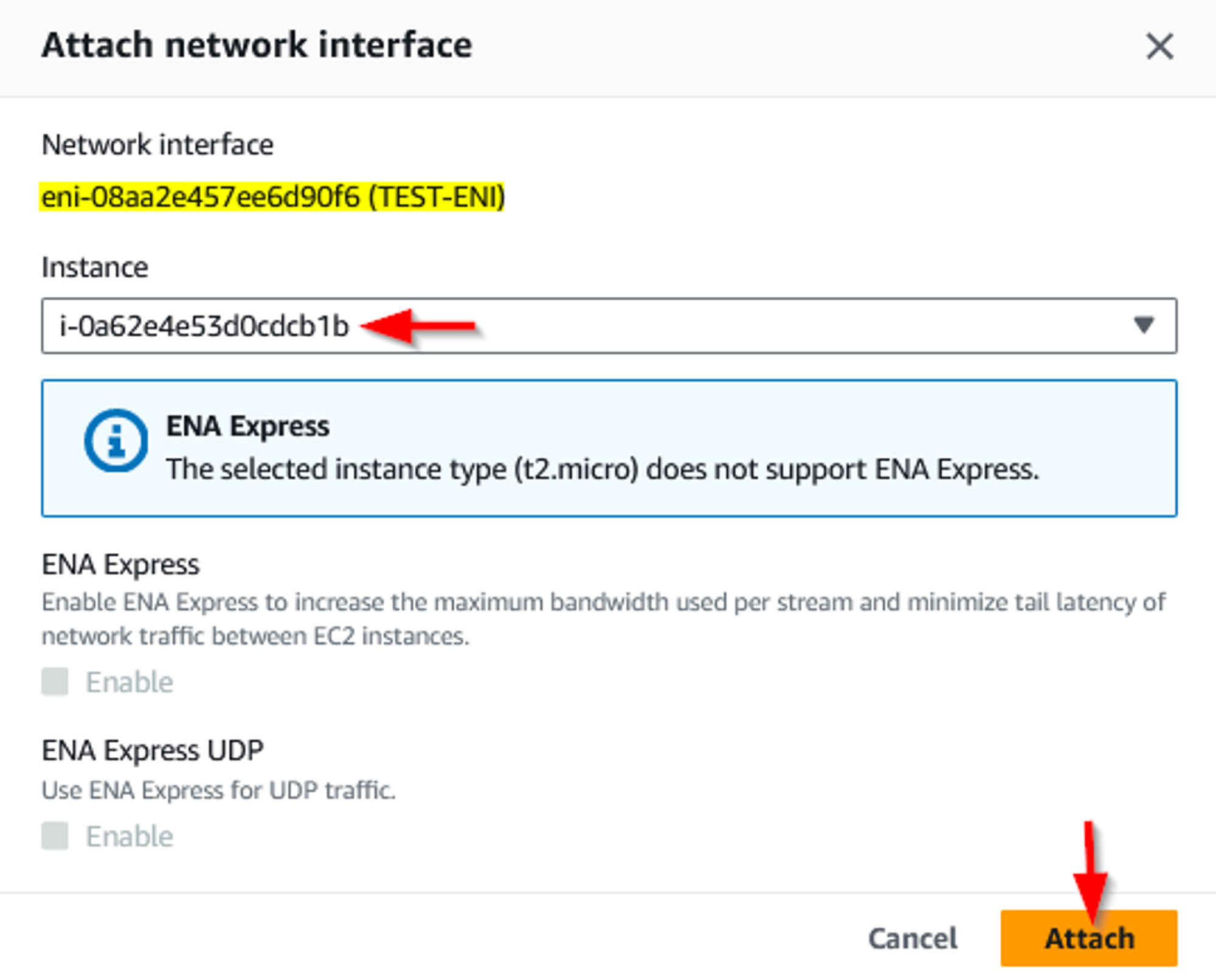 Attach the newly created ENI to the instance