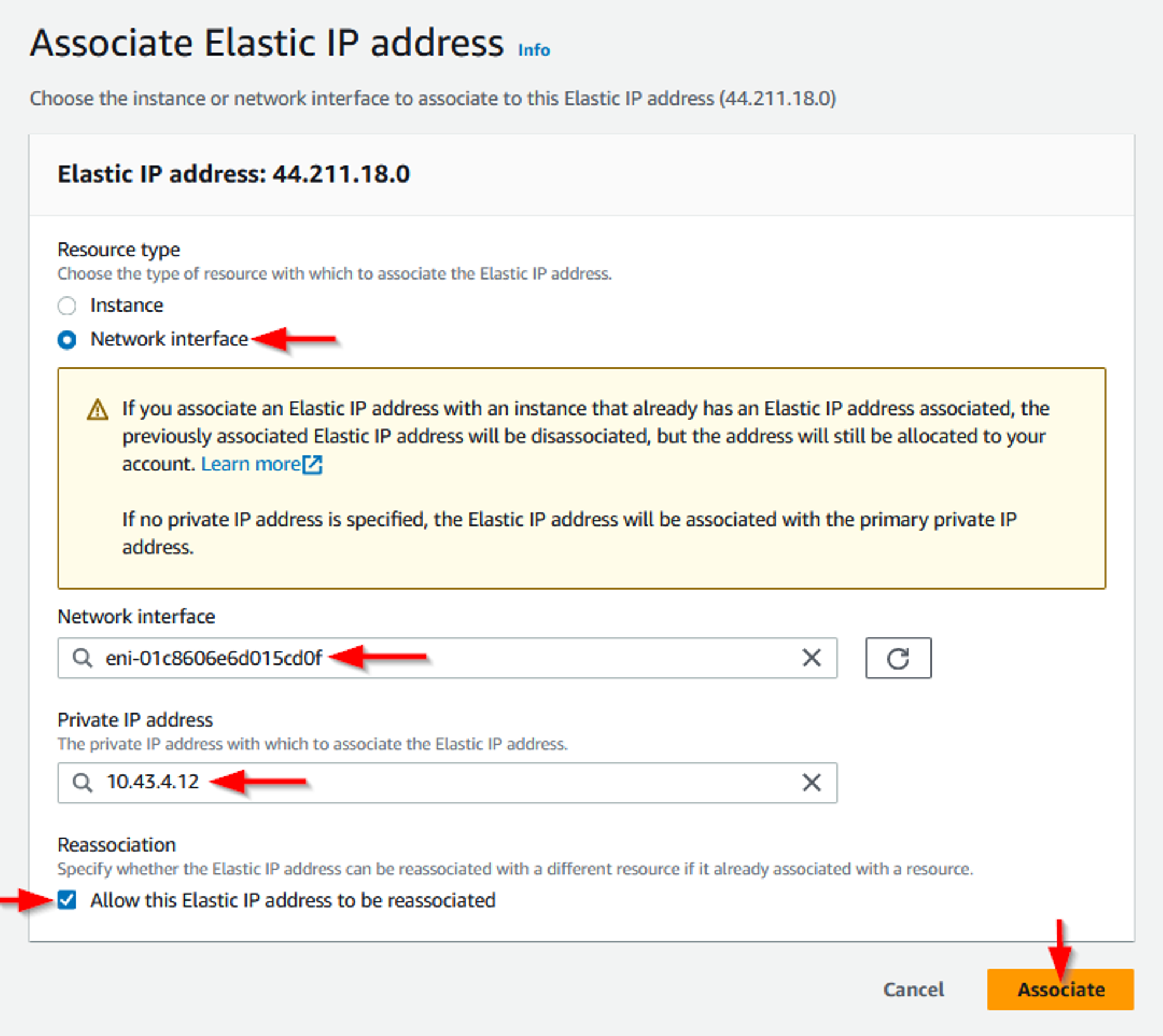 Verify the ENI is attached to the instance